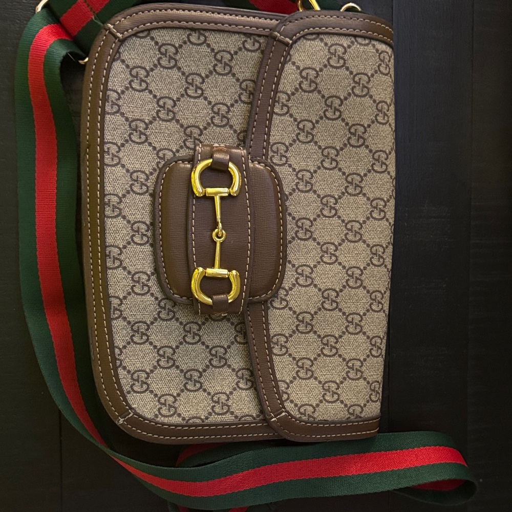 Beige and Brown Monogram Shoulder Bag